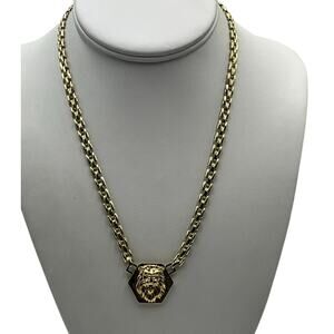 Bellezza Bronze Hexagonal Lion-Head‎ 18k Gold Plated Pendant Necklace